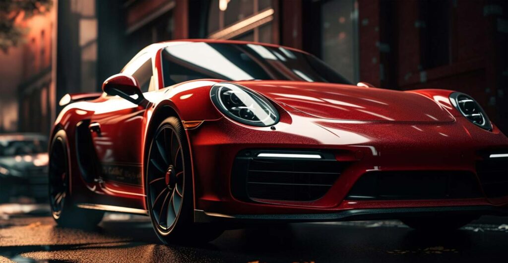 Red Porsche 911 parked on street